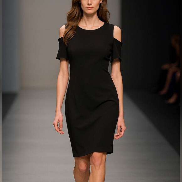 Tommy Hilfiger Round Neck Cold Shoulder Sheath Black Cocktail Dress Sz12 LikeNew - Picture 1 of 12